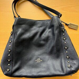 Coach Leather Handbag Bark Blue/Navy with Silver Metal Accents